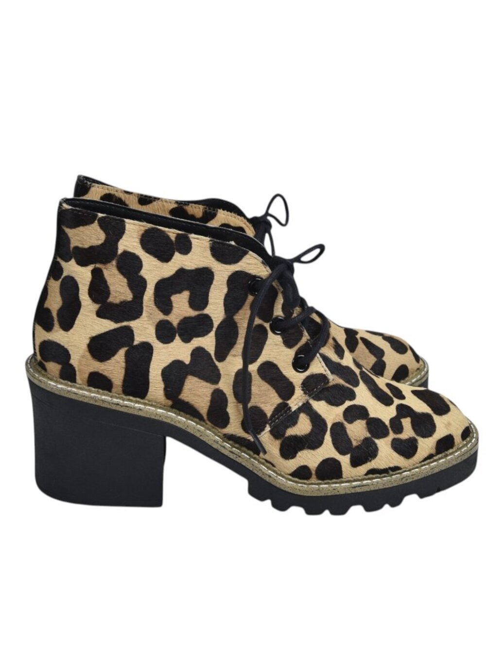 TopShop Chunky Heel Boots NWOT  Calf Hair Leopard Brown Black Booties Size 37